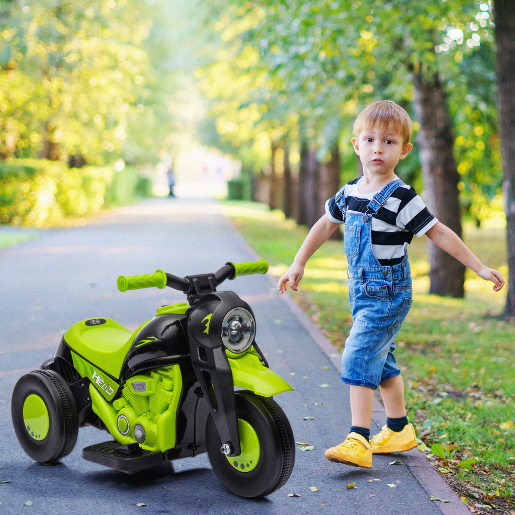 Moto électrique enfants 2-5 ans, 3 roues, 6 V, 3 km/h, avec fonction de bulles, effets lumineux et sonores, vert-9