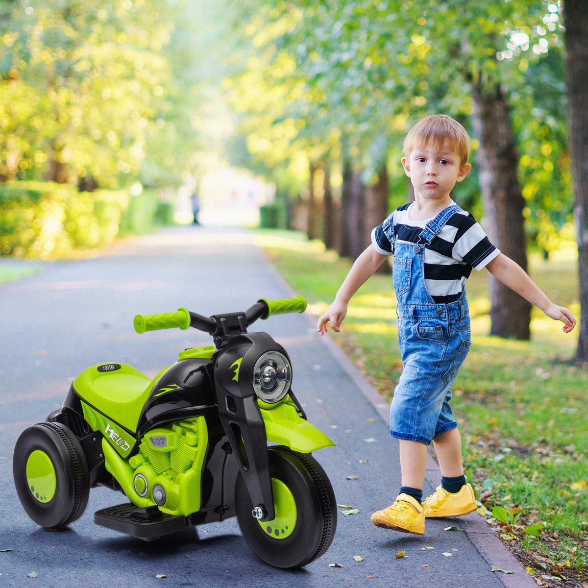 Moto électrique enfants 2-5 ans, 3 roues, 6 V, 3 km/h, avec fonction de bulles, effets lumineux et sonores, vert-9