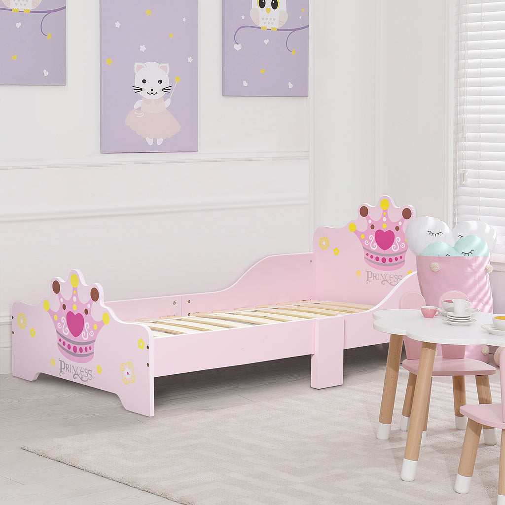 Lit Enfant 140 x 70 cm - lit d'enfant Design Princesse Motif Couronne - sommier à Lattes Inclus - MDF Contre-plaqué Rose-9
