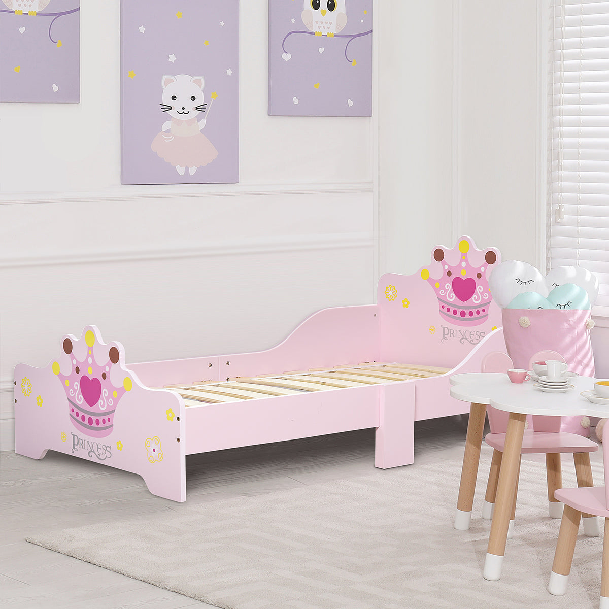 Lit Enfant 140 x 70 cm - lit d'enfant Design Princesse Motif Couronne - sommier à Lattes Inclus - MDF Contre-plaqué Rose-9