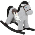 Cheval à bascule pour enfants, jouet à bascule bébé en peluche avec eouetffet sonore et poupée, 65 x 26 x 55 cm, gris-0