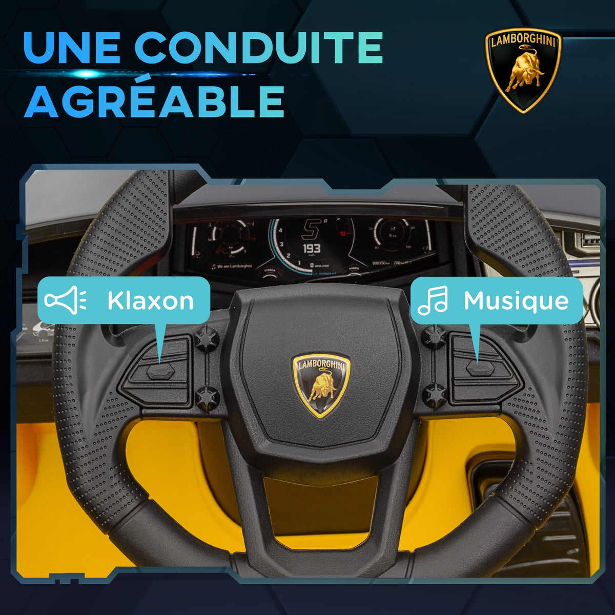 Voiture électrique 12V sous licence Lamborghini Revue véhicule électrique télécommande vitesse 3-5 km/h 3-5 ans jaune-6