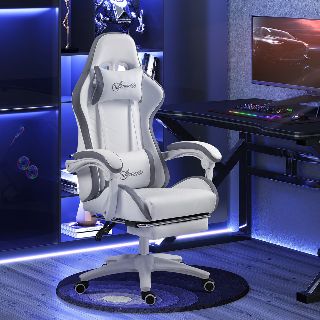 Chaise gaming fauteuil gaming ergonomique avec dossier inclinable à 135° et soutien lombaire, 65 x 65 x 121-129 cm blanc-1