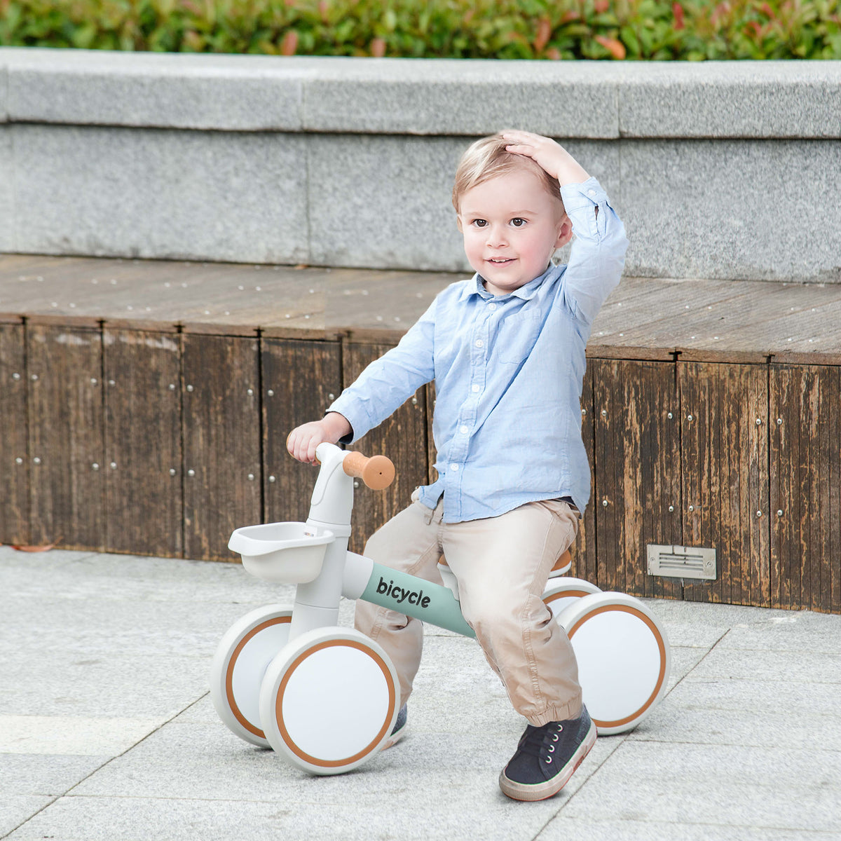 Draisienne vélo Enfant 4 roues selle réglable, guidon ergonomique alliage alu. PP, enfant 1 à 3 ans - Gris Marron vert-9