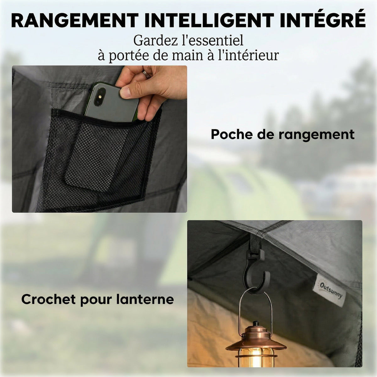 Tente de Camping Dôme 2 Personnes 3-4 Saisons Imperméable 3000mm Montage Facile 2 Portes 210x210x150cm Gris Foncé-6