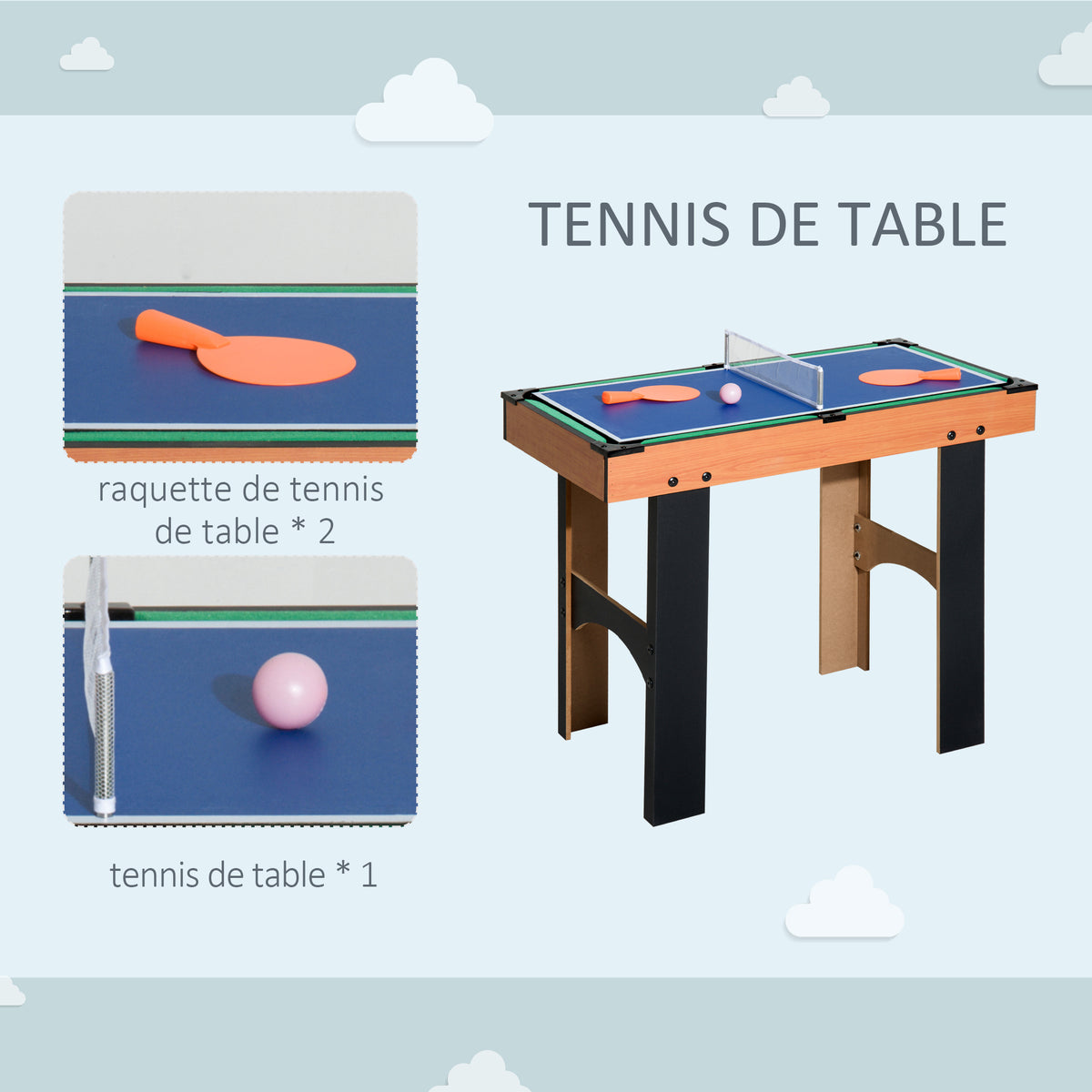 Mini Table multi jeux 4 en 1 babyfoot billard air hockey ping-pong avec accessoires en bois 92L x 78l x 80H cm-6
