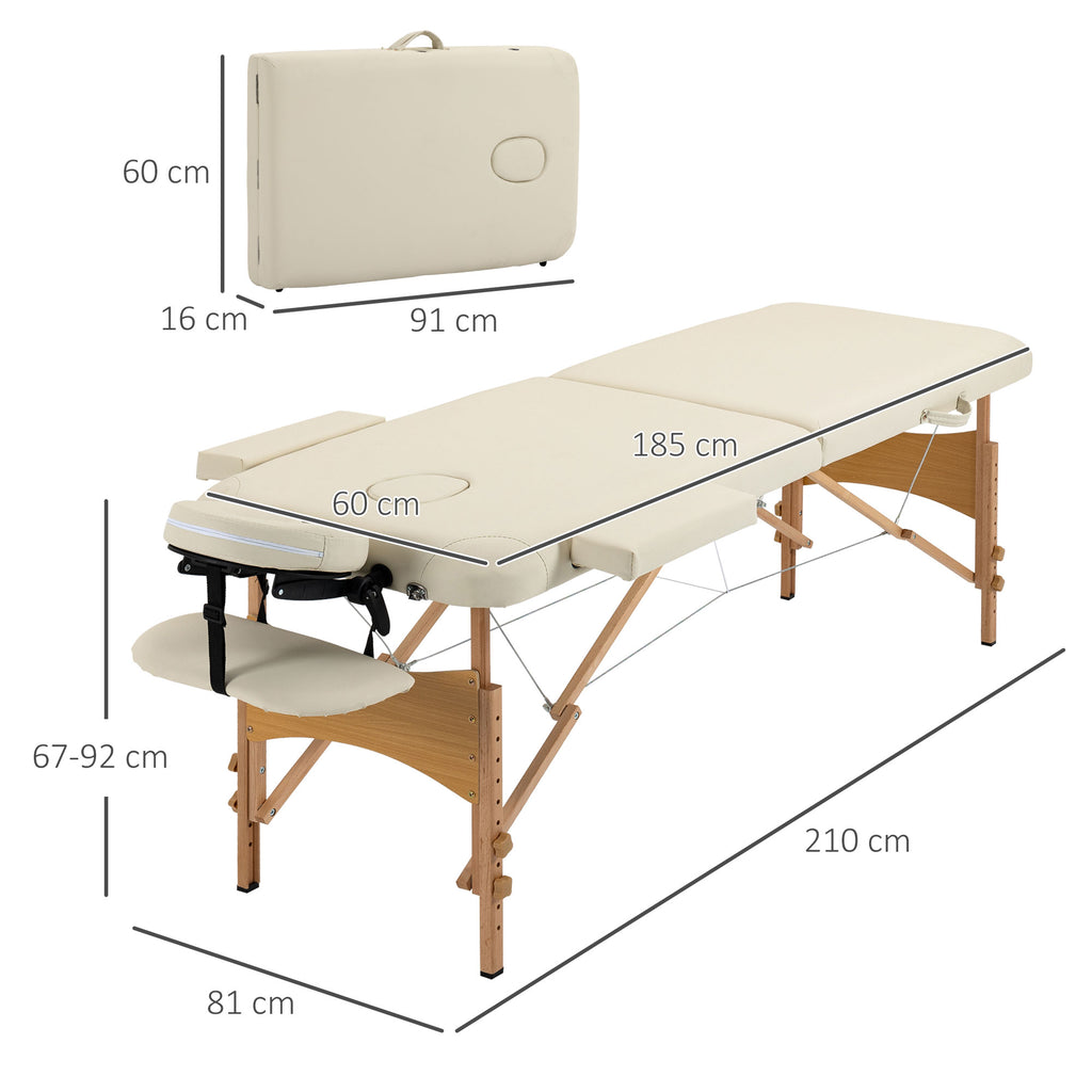 Lit/Table de Massage cosmetique Pliable en Bois 2 Zones crème-2