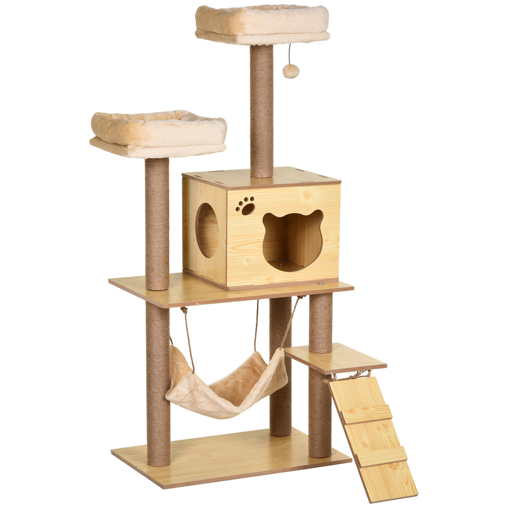 Arbre à chats design contemporain griffoirs grattoirs sisal naturel niche plate-formes hamac boule beige-0