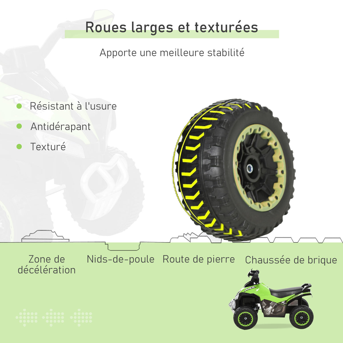 Porteur Enfants Quad 18-36 Mois dim. 67L x 38l x 44H cm Effets Lumineux et sonores Vert Noir-4