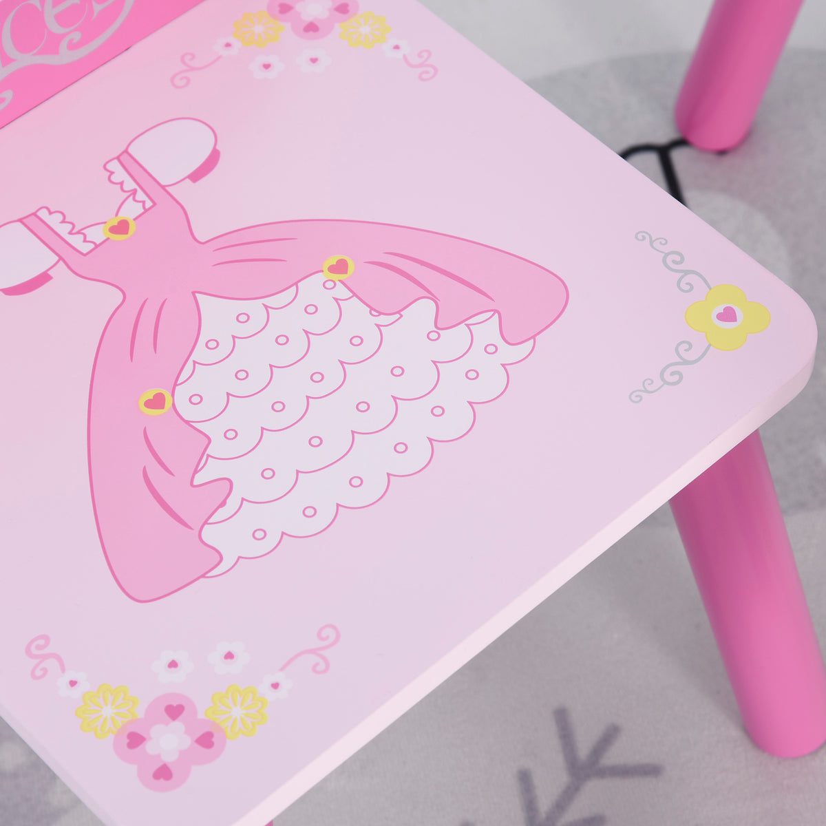 Lit Enfant et Ensemble table et chaises enfant - Design Princesse Motif Couronne - sommier à Lattes Inclus - Rose-8