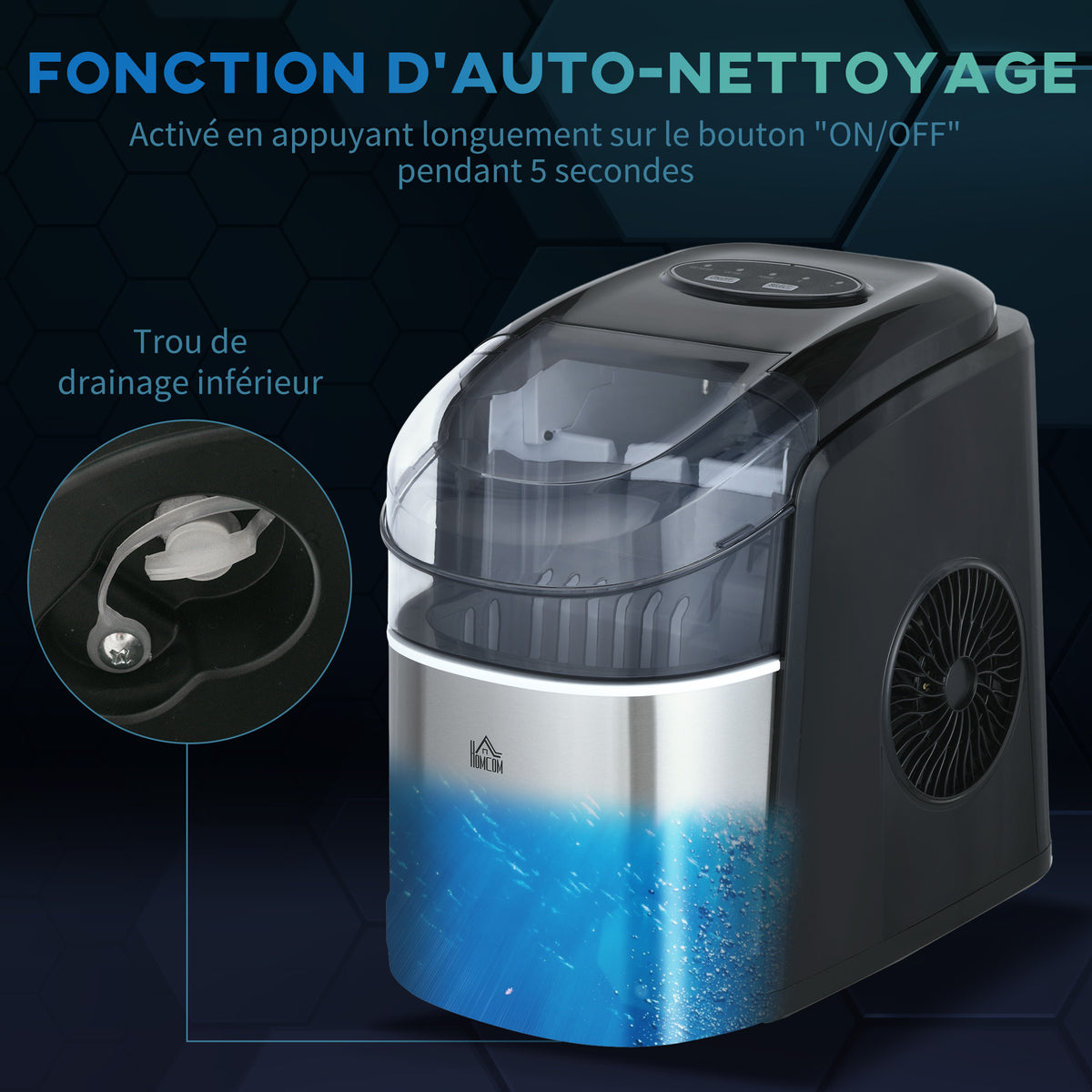 Machine à glaçons réservoir eau 1,7 L capacité réservoir glace 0,9 Kg pelle et panier inclus 9 glaçons/ 6-12minutes-6