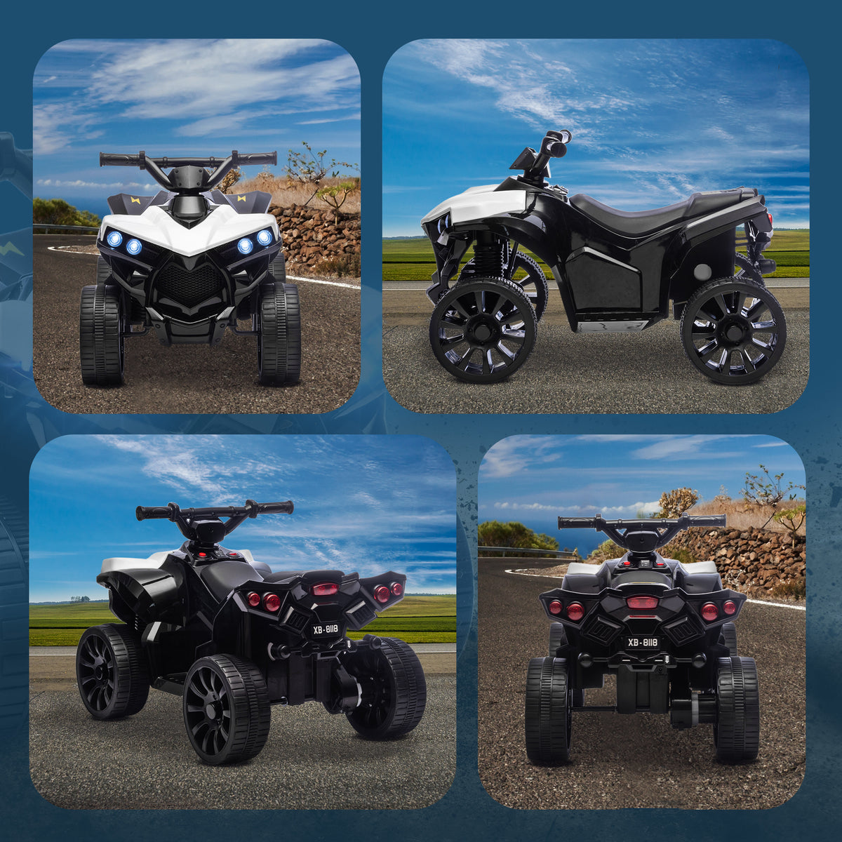 Quad électrique enfant 6V, voiture électrique enfants ATV, musique et phares LED, pour 18-56 mois, 70x42x45cm, blanc-6