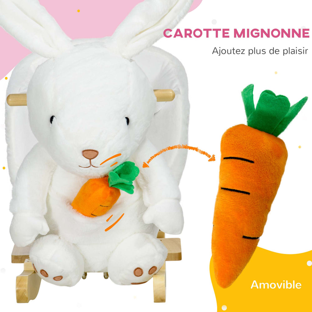 Jouet à bascule modèle lapin fonction musicale selle grand confort peluche courte douce bois peuplier 18-36 mois blanc-7