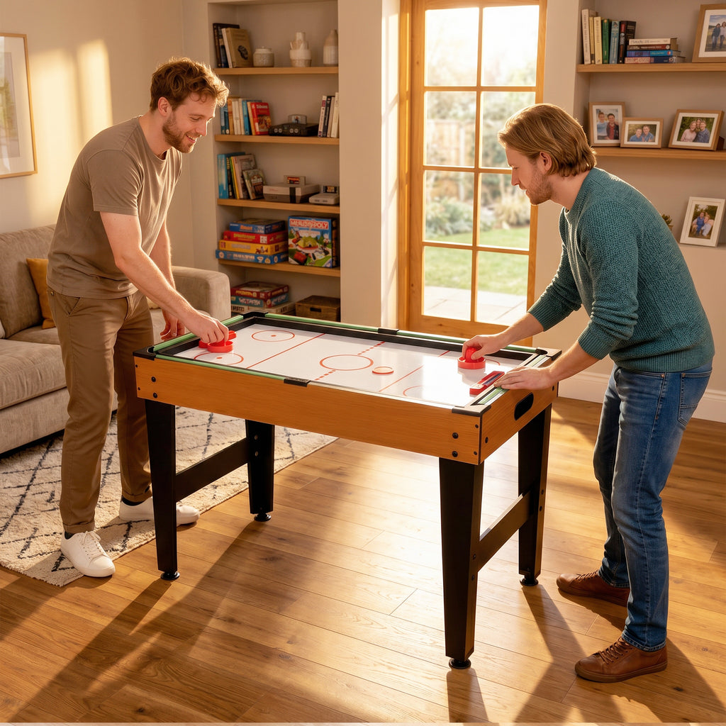 Table MultiJeux 5 en 1 Babyfoot Billard Air Hockey Ping-Pong et Basket Accessoires 134x108x144cm Marron Noyer-8