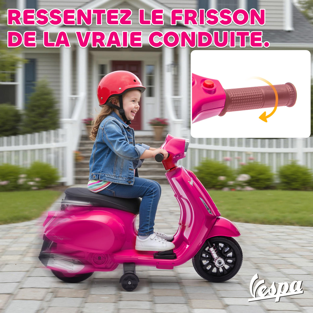 Moto électrique enfants 6 V, voiture électrique enfants avec Roues d'Apprentissage, pour 2-4 Ans, 71 x 37 x 52 cm, Rose-4