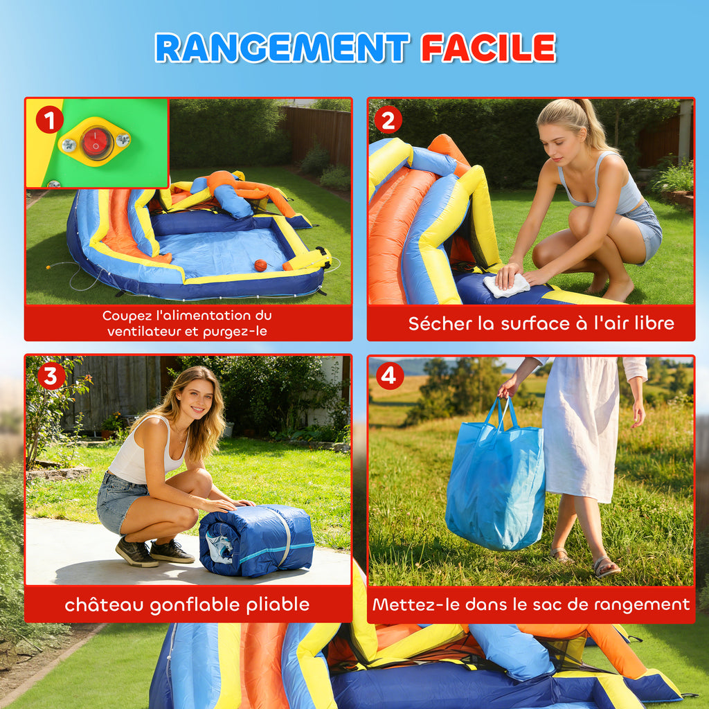 Château gonflable avec souffleur 8 en 1, parc aquatique, toboggan, trampoline, piscine à balles, multicolore-6