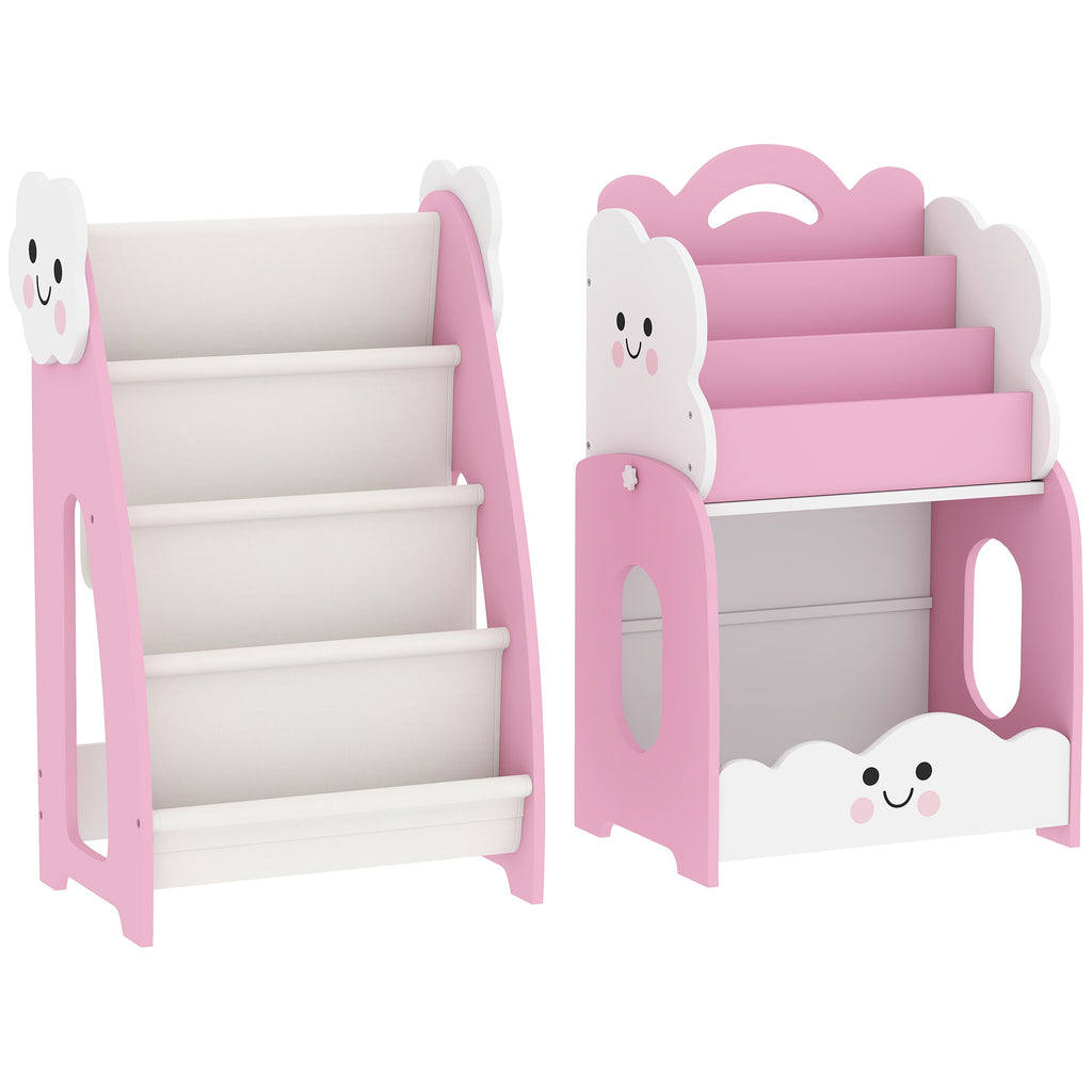 Meuble rangement enfant 3 à 8 ans, rangement jouets enfant modulaire avec porte-magazines à 4 étagères, rose-0
