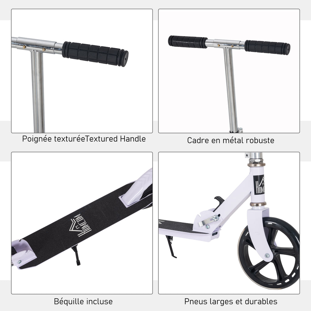 Trottinette Pliable Hauteur Guidon réglable sur 4 Niveaux système de freinage arrière pour enfant adolescent pois max. 100KG dim. 88L x 37l x 75-100H cm Blanc-6
