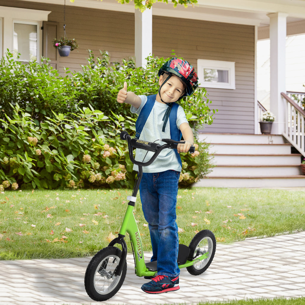 Trottinette patinette Enfants à partir de 5 Ans Grandes Roues Guidon réglable poignée Frein et béquille Acier Vert-1