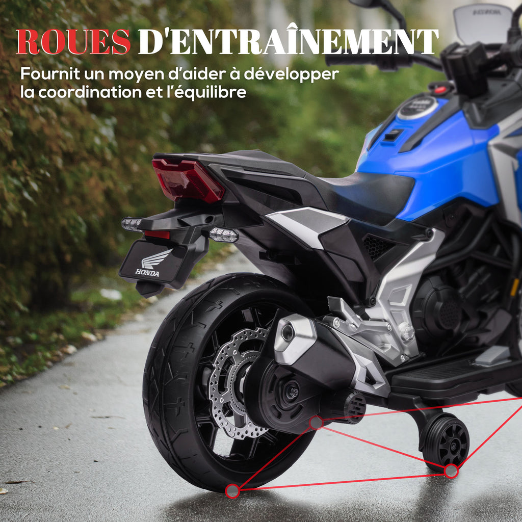 Moto électrique pour enfants moto porteur Honda pour enfants 3 à 6 ans avec musique, phares bleu-5
