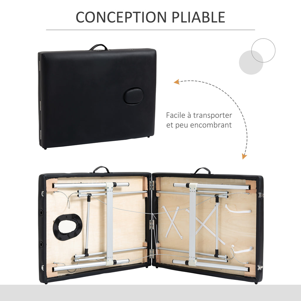 Table de massage pliable portable + housse de transport charge max. 225 Kg hauteur réglable 210 x 90 cm noir-6
