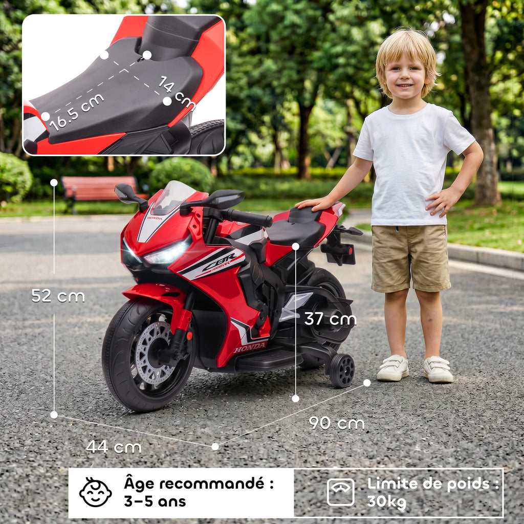 Moto Électrique Enfants sous Licence HONDA 6 V, 3 Km/h, Musique & Lumière, 2 Roues d'Entraînement, Rouge-2