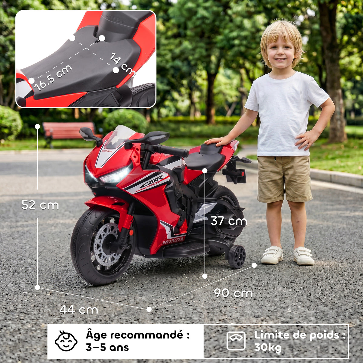 Moto Électrique Enfants sous Licence HONDA 6 V, 3 Km/h, Musique & Lumière, 2 Roues d'Entraînement, Rouge-2