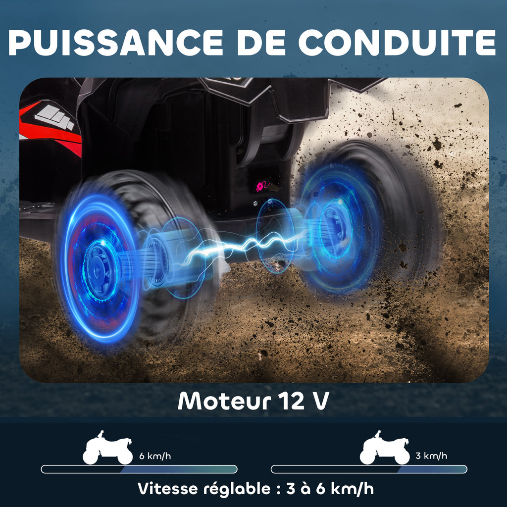 Quad électrique enfant de 3 à 5 ans 12 V 2 moteurs 2 vitesses 3-6 km/h phares LED klaxon rouge-3