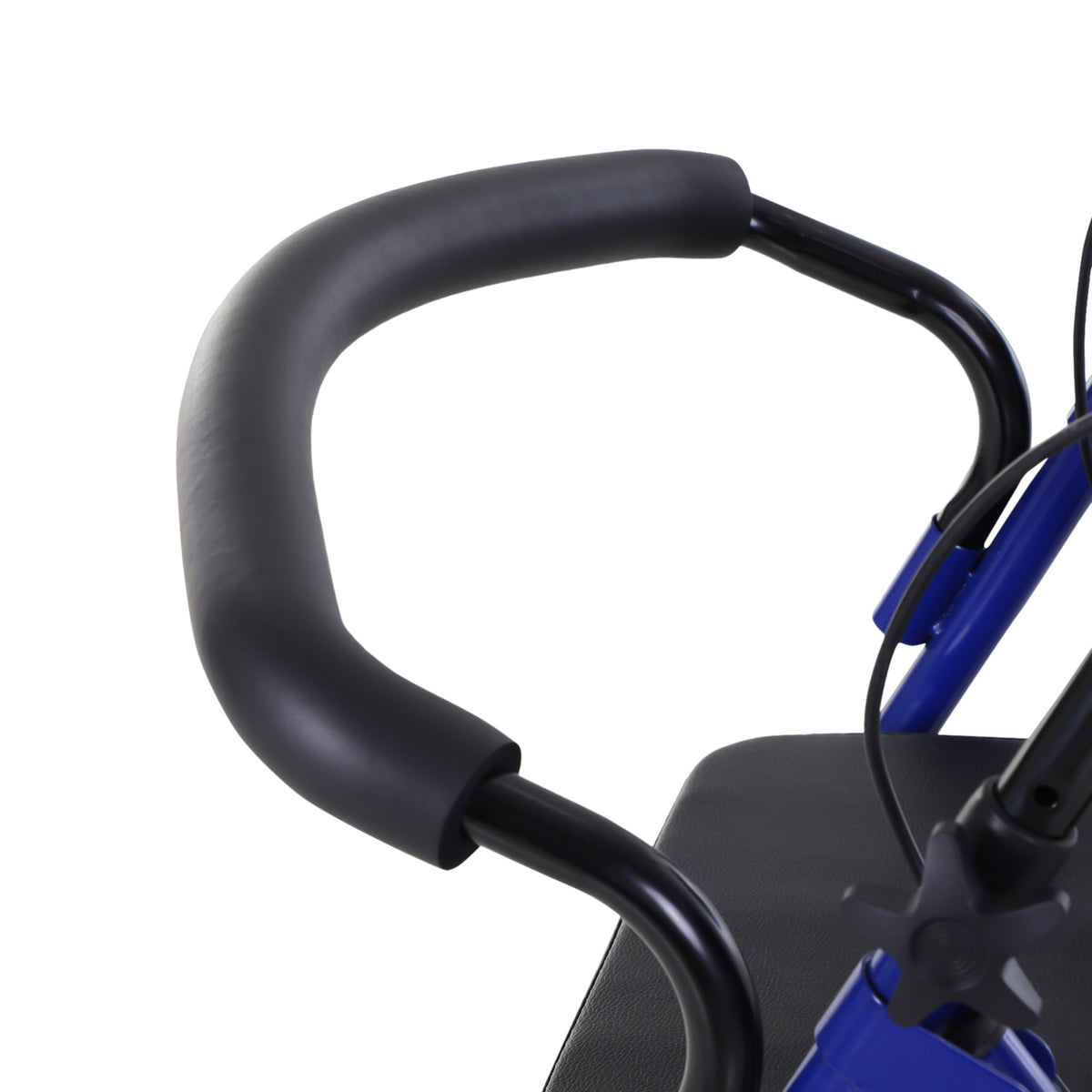 Déambulateur 4 roues - déambulateur pliable léger - assise + dossier rembourré - poignées ergonomiques, freins à main - panier rangement - métal bleu-8