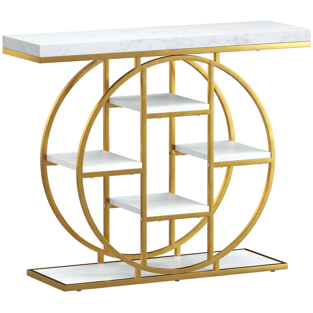 Table Console d'Entrée Meuble d'Entrée Industrielle 6 Étagères Rangement Plateau 4cm 100 x 30 x 81,5cm Blanc-0