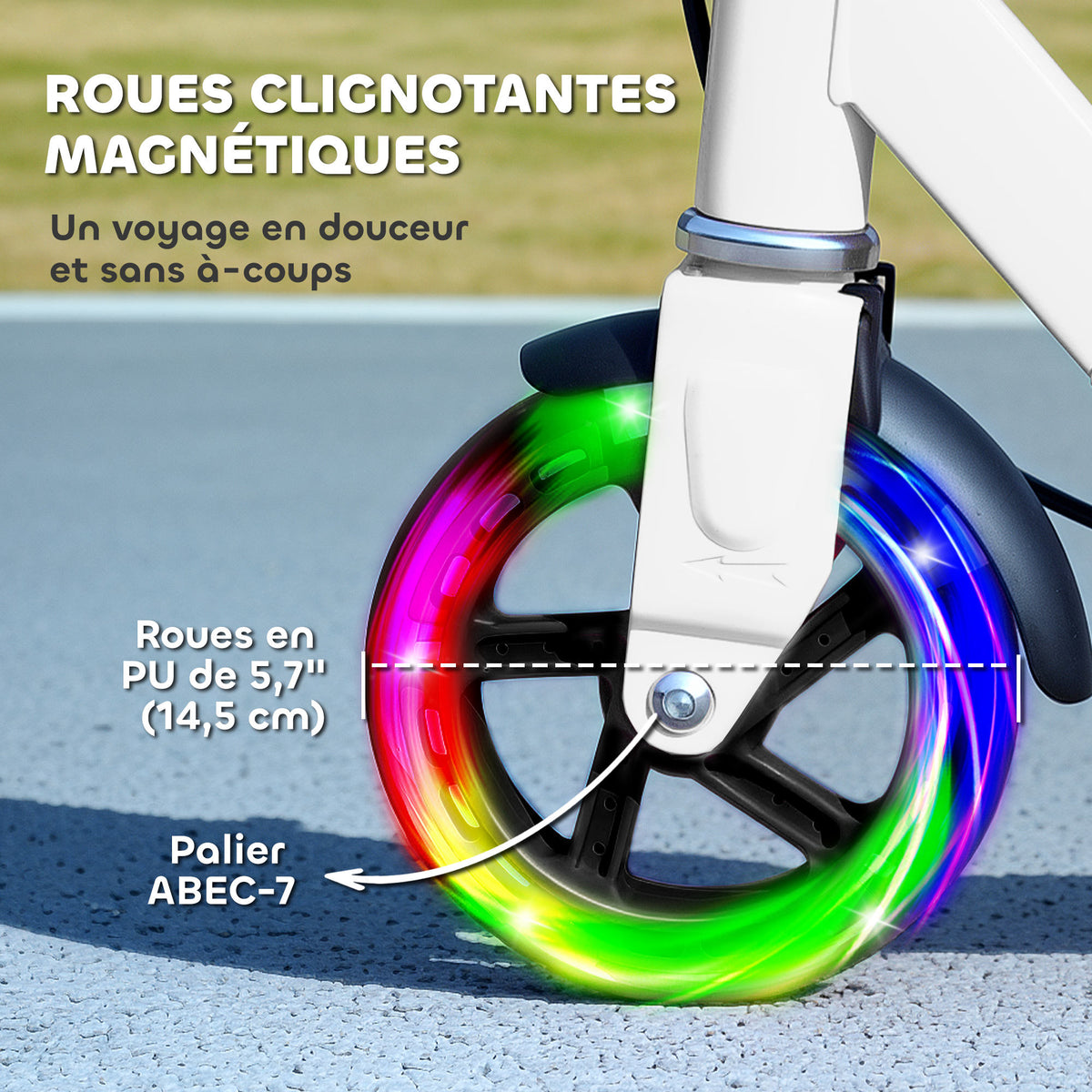 Trottinette enfants 3 à 8 ans, trottinette pliable à 2 roues LED roues lumineuses, 4 réglages en hauteur, blanc-4