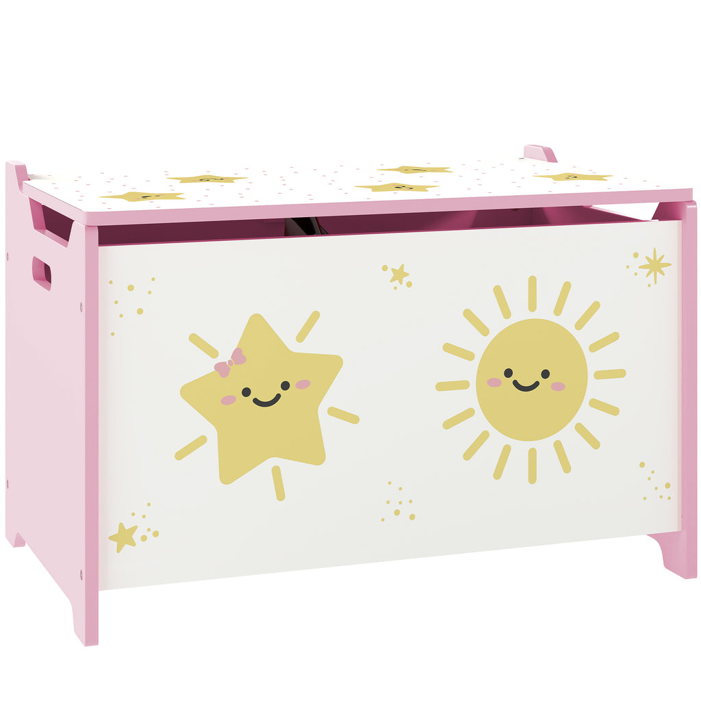 Coffre à jouets avec couvercle, coffre de rangement enfant avec charnières de sécurité, 60 x 37 x 39 cm, rose-0