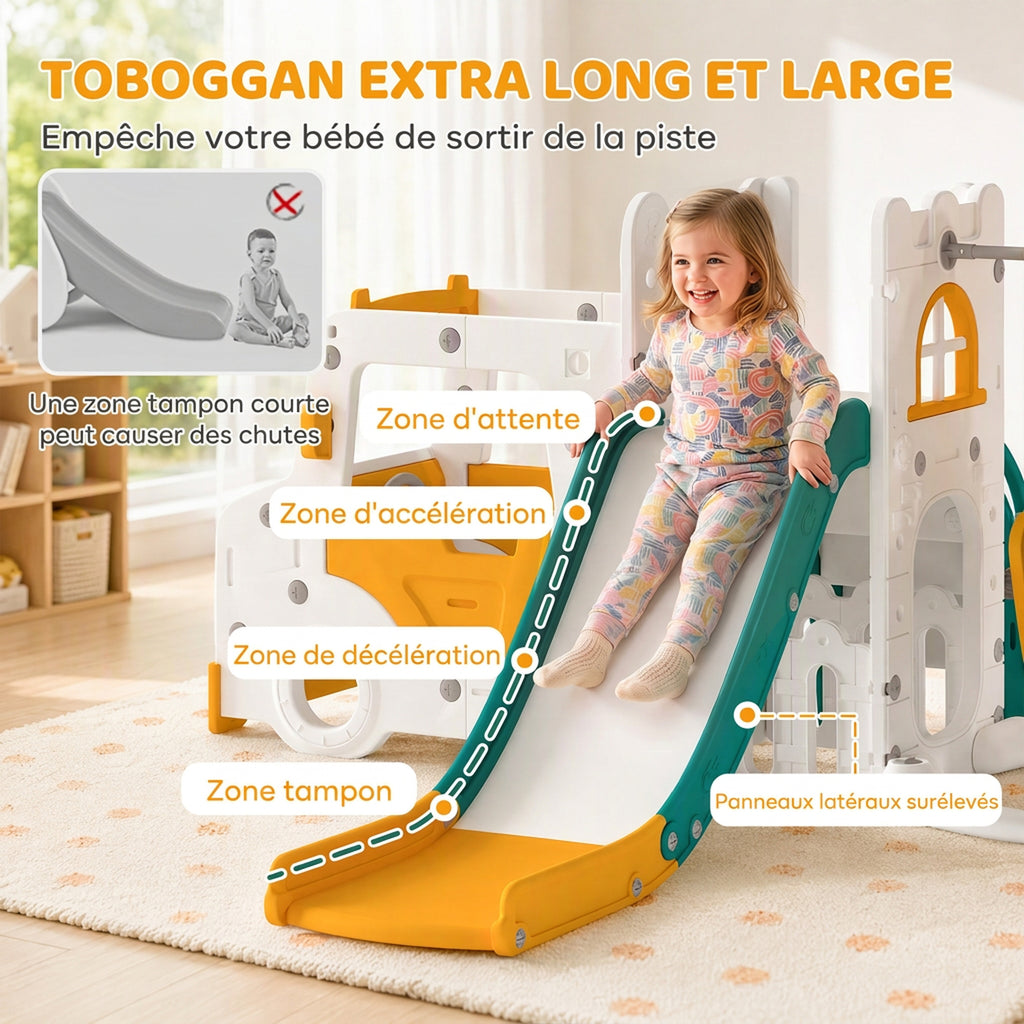 Ensemble Toboggan et Balançoire 7 en 1 pour Enfants, Aire de Jeux Intérieure, Thème Voiture, pour 1-4 Ans, Blanc-5