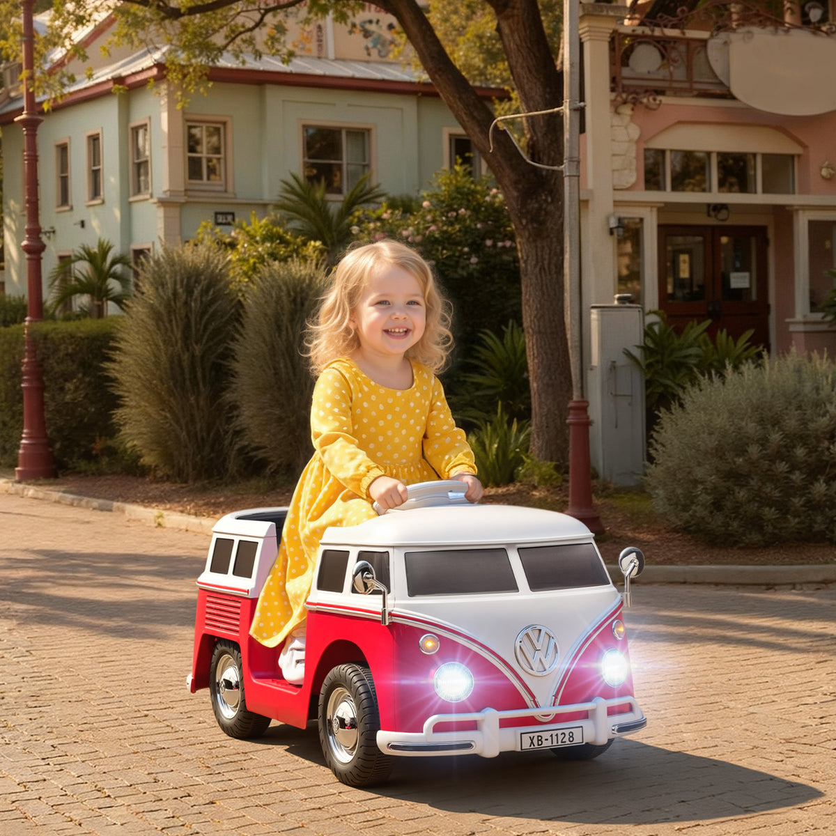 Voiture électrique enfant Volkswagen T1 sous licence officielle 12 V avec 2 moteurs démarrage doux 89x49x41,5cm rouge-9