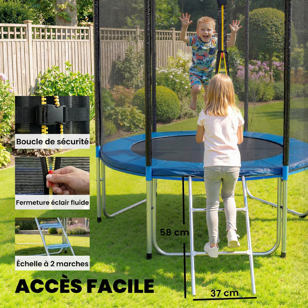 Trampoline Extérieur Trampoline de Jardin Enfants et Adultes 6 Poteaux au Sol  Charge 80kg 36 Ressorts Ø183cm Bleu-6