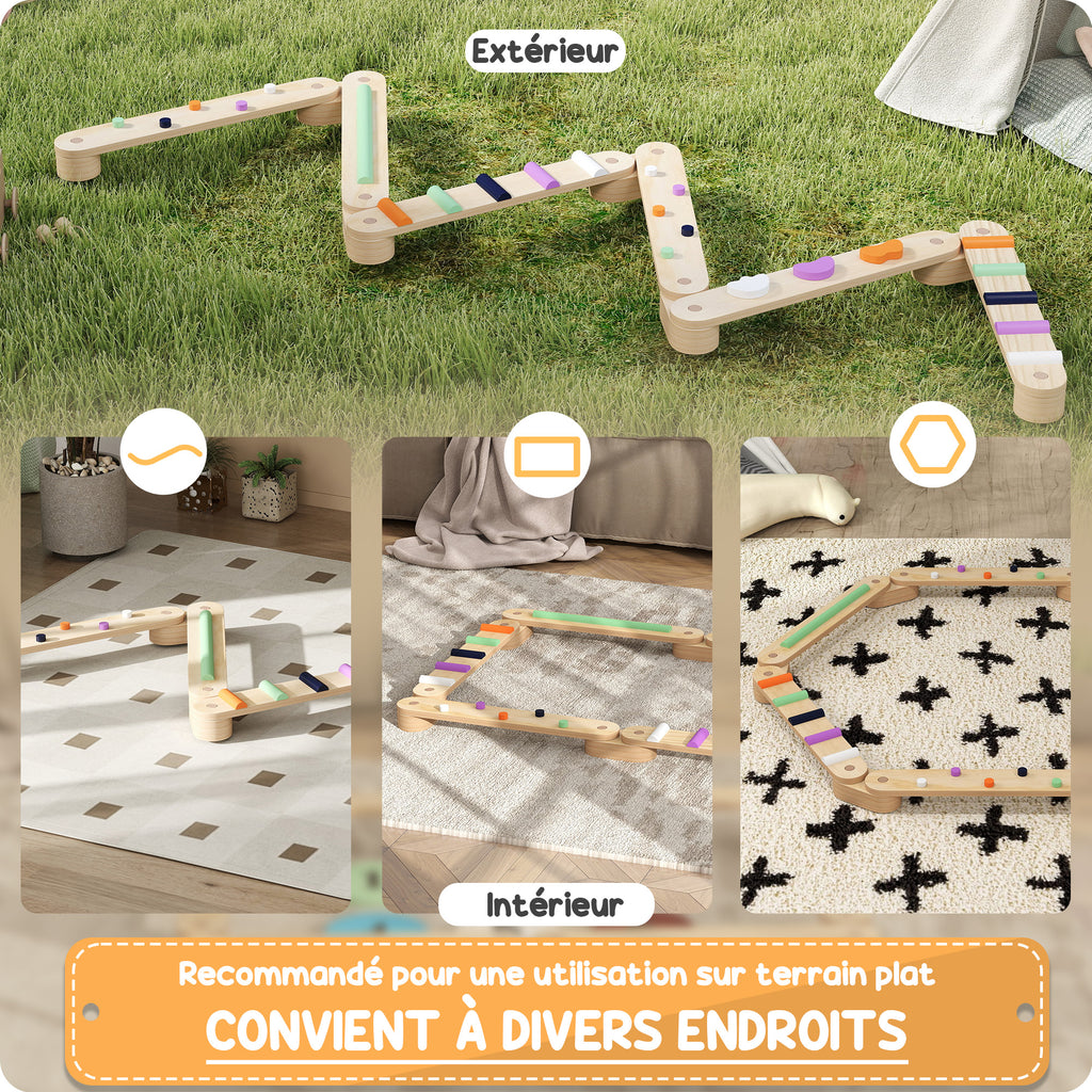 Poutre d'équilibre en bois pour enfants 3-8 ans avec pierres d'obstacle colorées, intérieur et extérieur-7