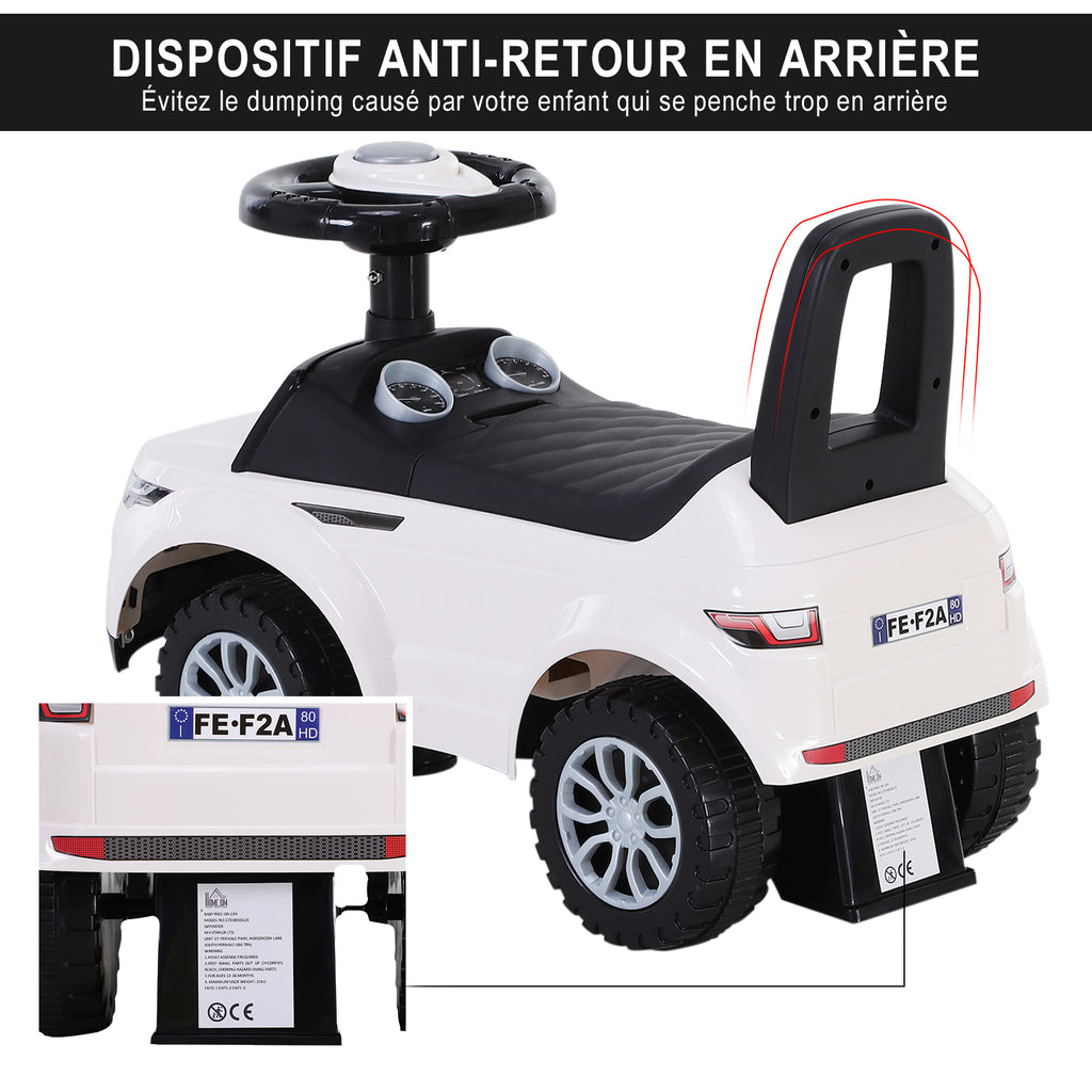 Porteur Enfant Véhicule à Pousser, Porteur Bébé avec Klaxon, Compteurs Factices et Coffre à Jouets, pour Enfants de 12 à 36 Mois, Blanc-5