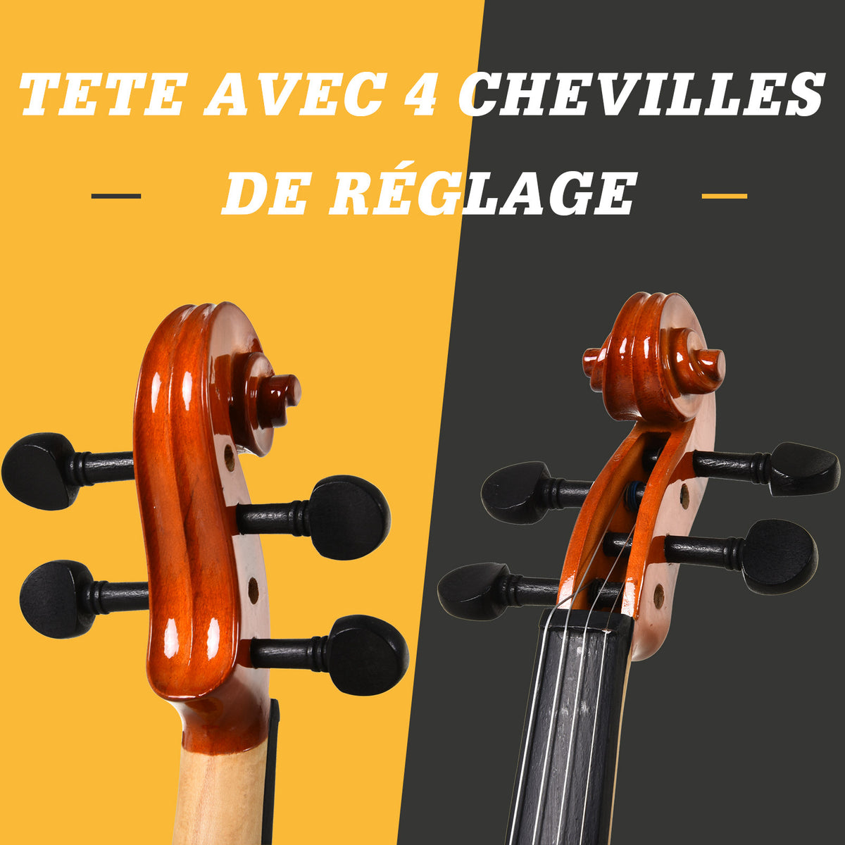 Violon 4/4 pleine grandeur avec étui, accordeur, épaulière, archet, colophane, cordes rechange et chiffon-5