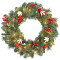 Couronne de Noël lumineuse 60 cm avec 50 LED, minuterie, 146 pointes, pommes de pin, baies, boules décoratives, vert-0