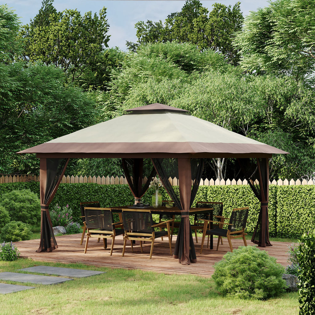 Tonnelle barnum de jardin pop-up pliant double toit protection UV 50+ avec 4 moustiquaires zippées 4 x 4 m beige-9