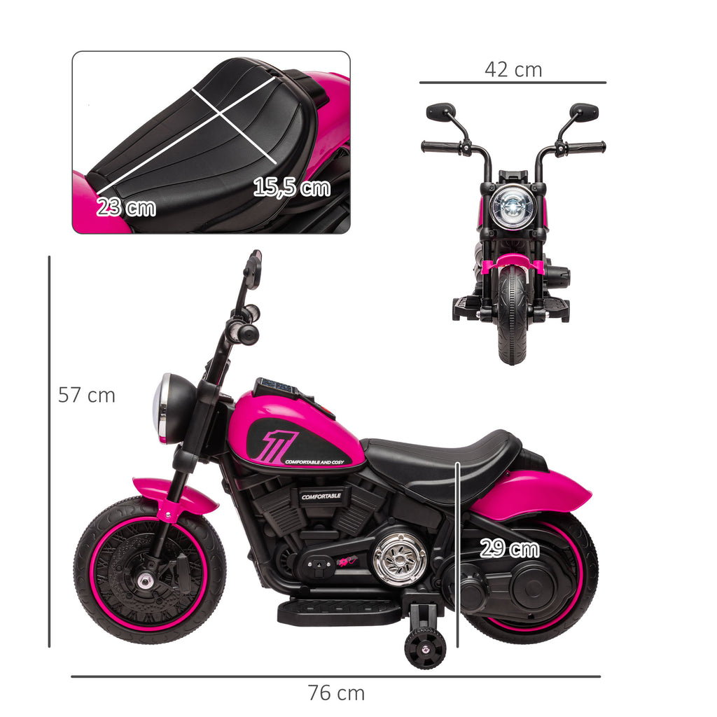 Moto électrique pour enfants 3 km/h 6V avec phare LED 2 roues d'entraînement de 18 à 36 mois avec moteur puissant rose-2
